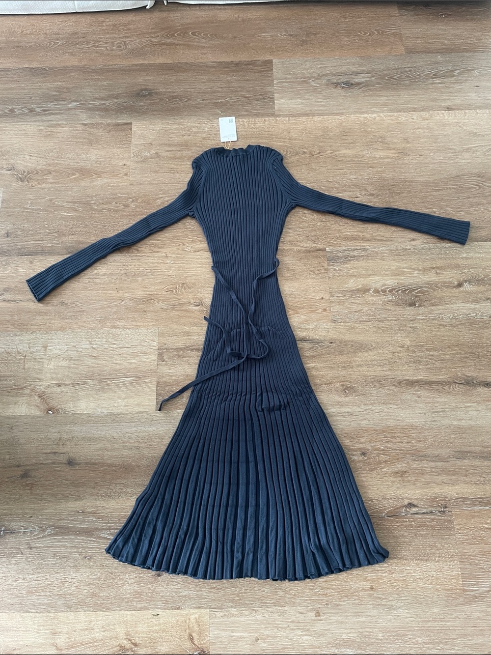 Quince Dark Navy Ribbed Long-Sleeve Maxi Dress